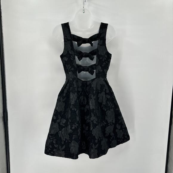 Coquette Black Velvet Burnout Bow Back Mini Dress S Whimsy Party Holiday Floral - Picture 4 of 8